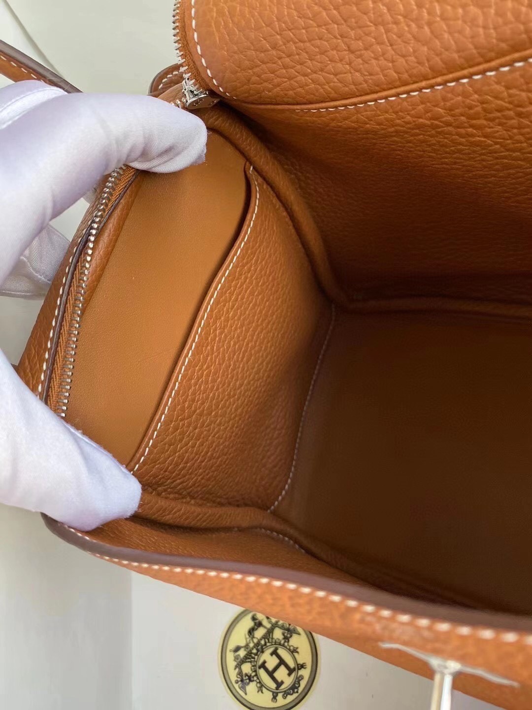 에르메스 린디백26 골드브라운 은장 끌레망스 가죽